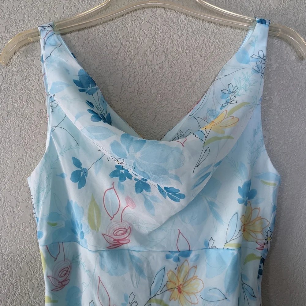 2000s/Y2K Floral Blue Sleeveless Dress - Picture 3 of 3